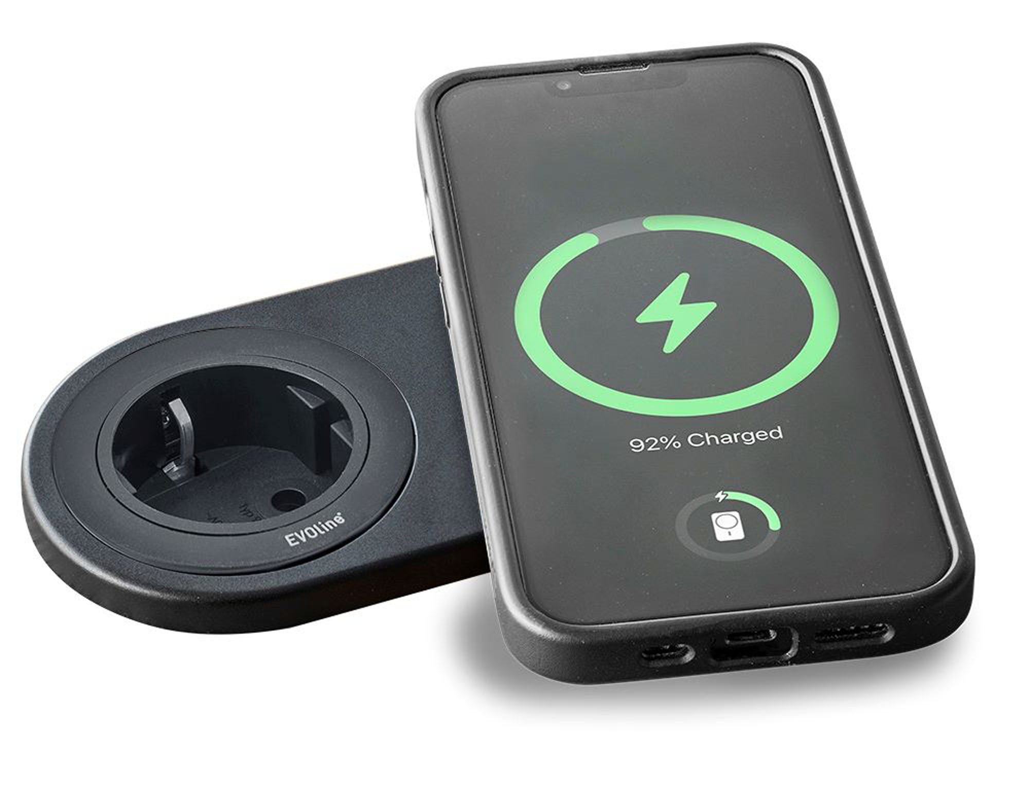 EVOline One DisQ runde Einbausteckdose mit indutiver Ladefunktion