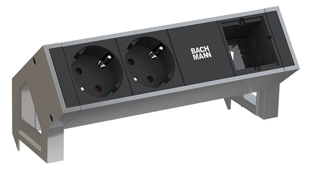 BACHMANN 2-fach Steckdosenleiste DESK 2 mit Costum-Modul - inox
