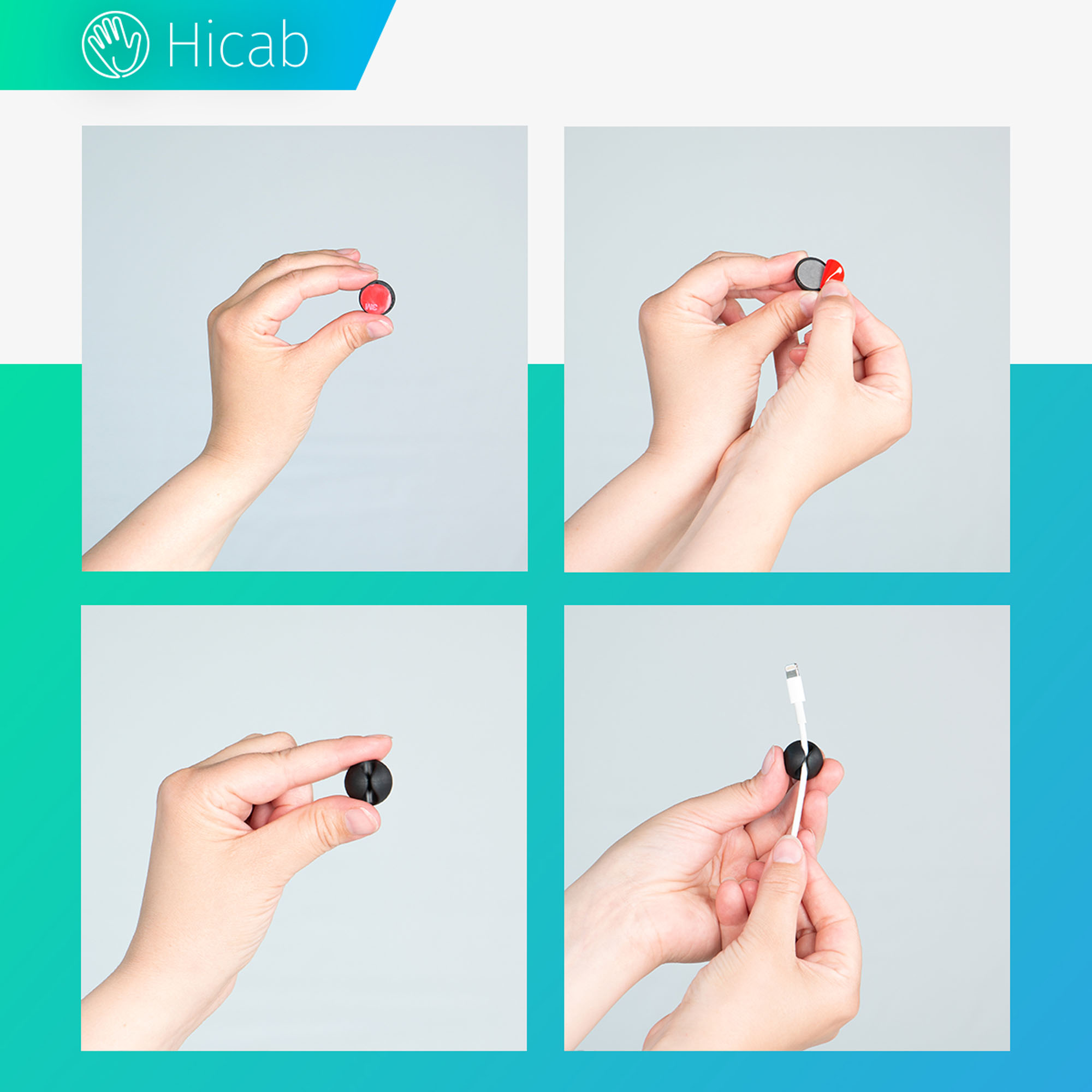 Hicab 20 x selbstklebende Kabelhalter für 1 Kabel, schwarz