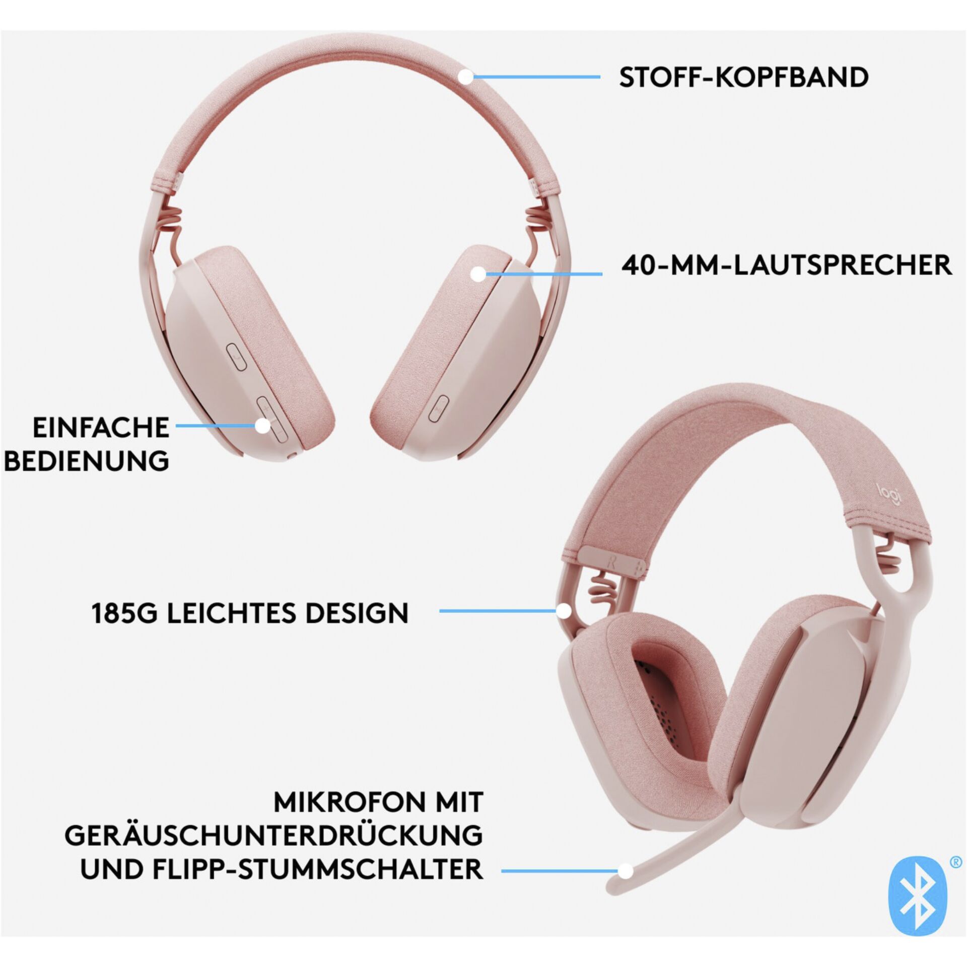 Logitech ZONE VIBE 100 Bluetooth-Headset Rosa