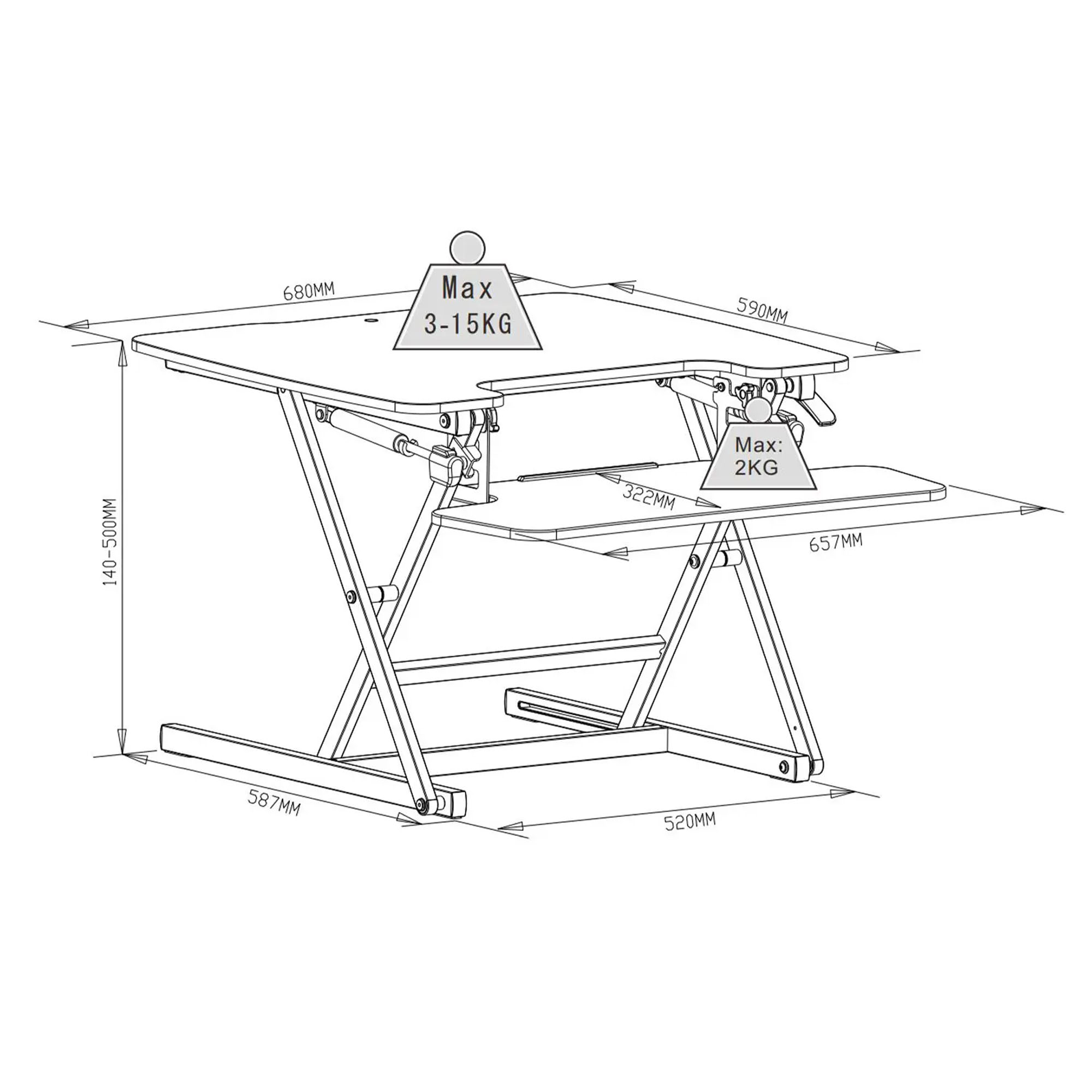 Spacetronik höhenverstellbarer Schreibtischaufsatz (690 mm) bis 15 kg