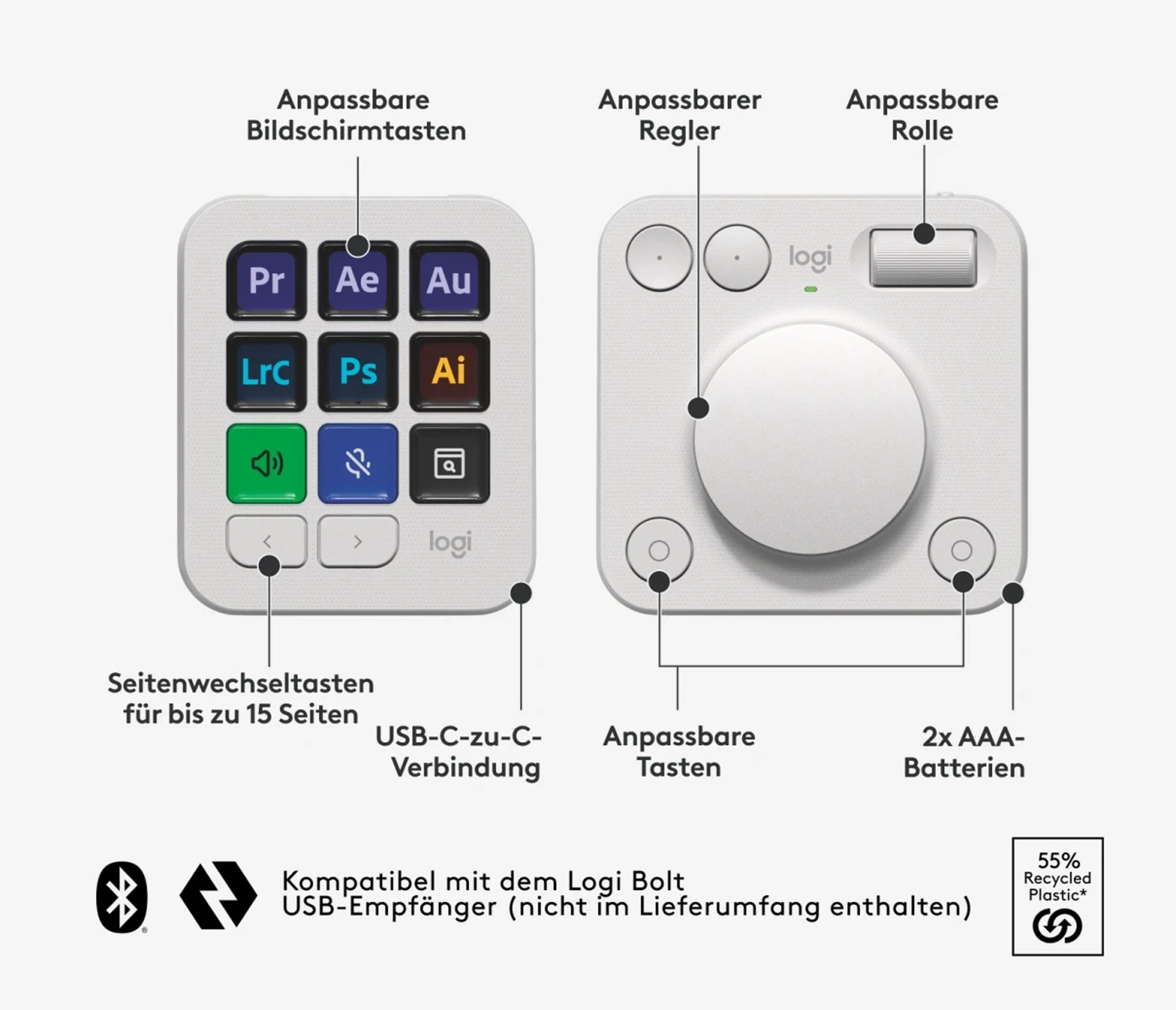 Logitech MX Creative Console Hellgrau