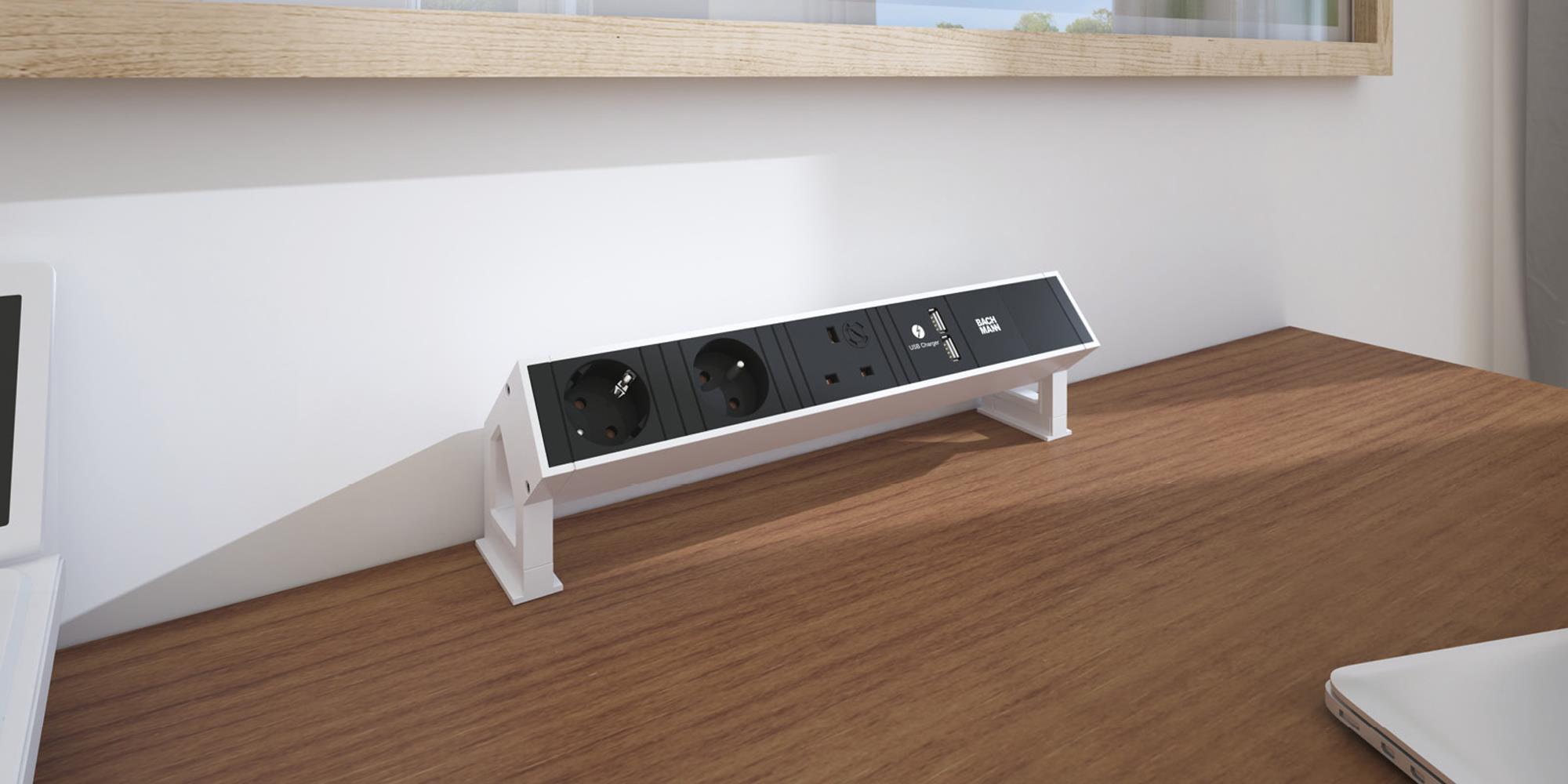 BACHMANN 2-fach Tischsteckdose DESK 2 mit Schalter und USB-A & C Buchse - weiß