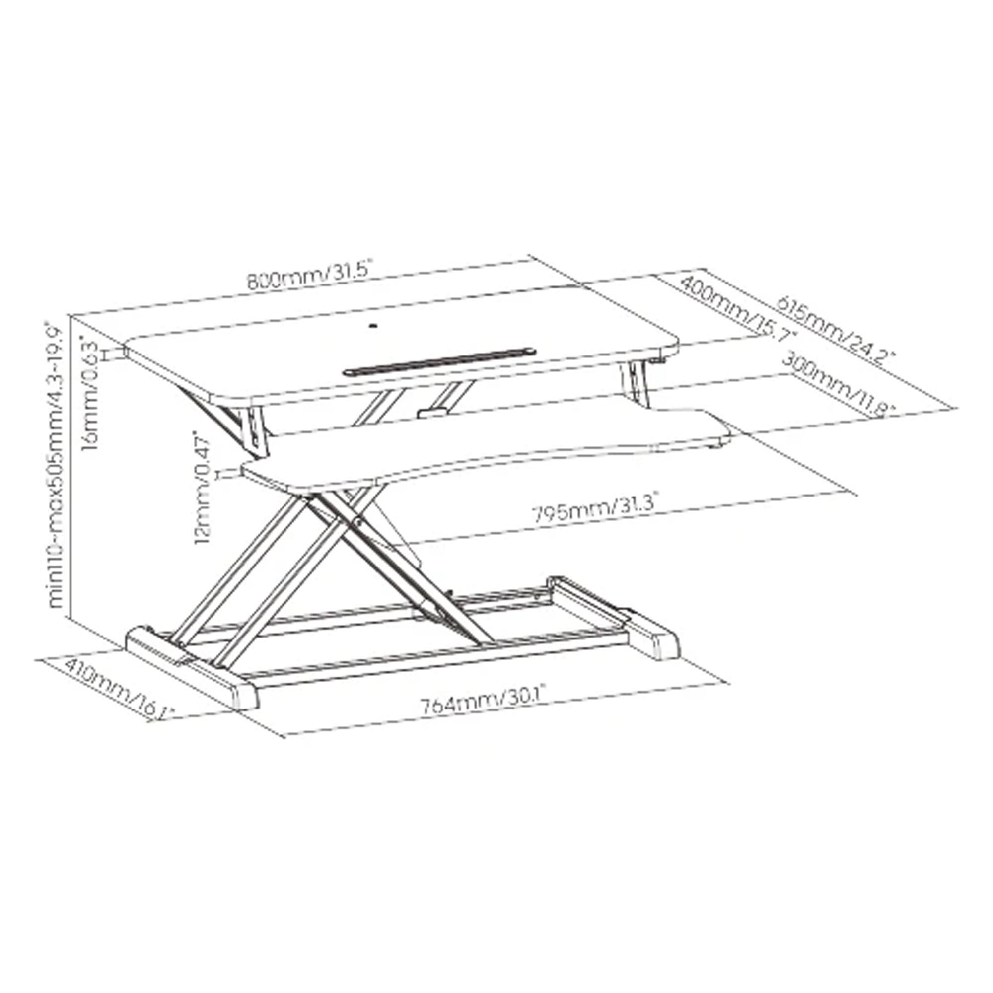 Spacetronik höhenverstellbarer Schreibtischaufsatz (800 mm) bis 15 kg