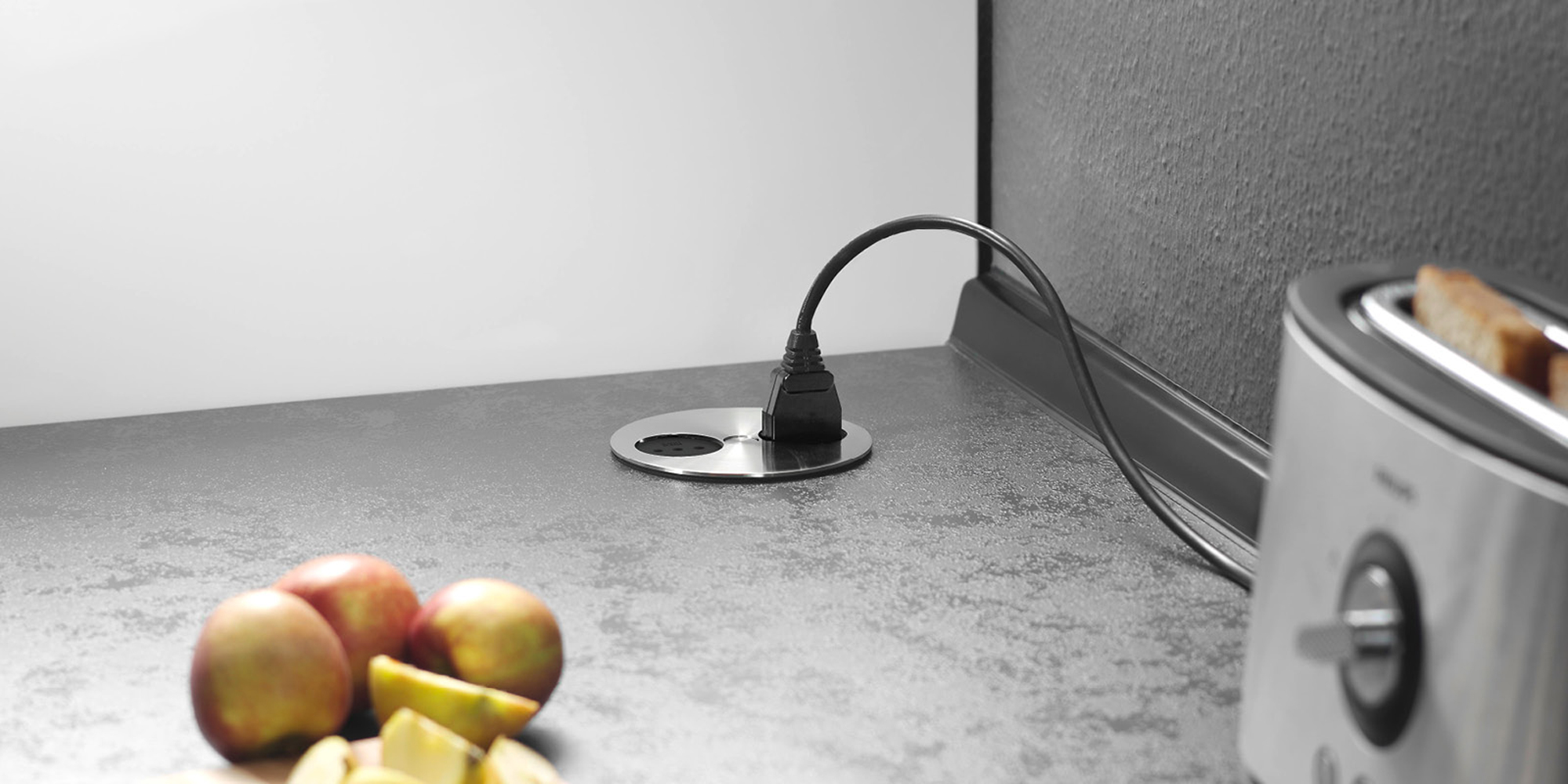 BACHMANN 2-fach Einbausteckdose TWIST 2 mit Drehdeckel, rund - edelstahl-optik