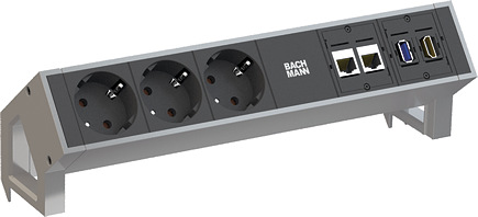 BACHMANN 3-fach Tischsteckdose DESK 2 mit 2 x Ethernet, USB-A 3.0, HDMI Buchse