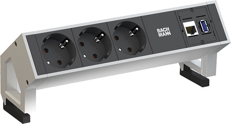 BACHMANN 3-fach Tischsteckdose DESK 2 mit Ethernet und USB-A 3.0 Buchse
