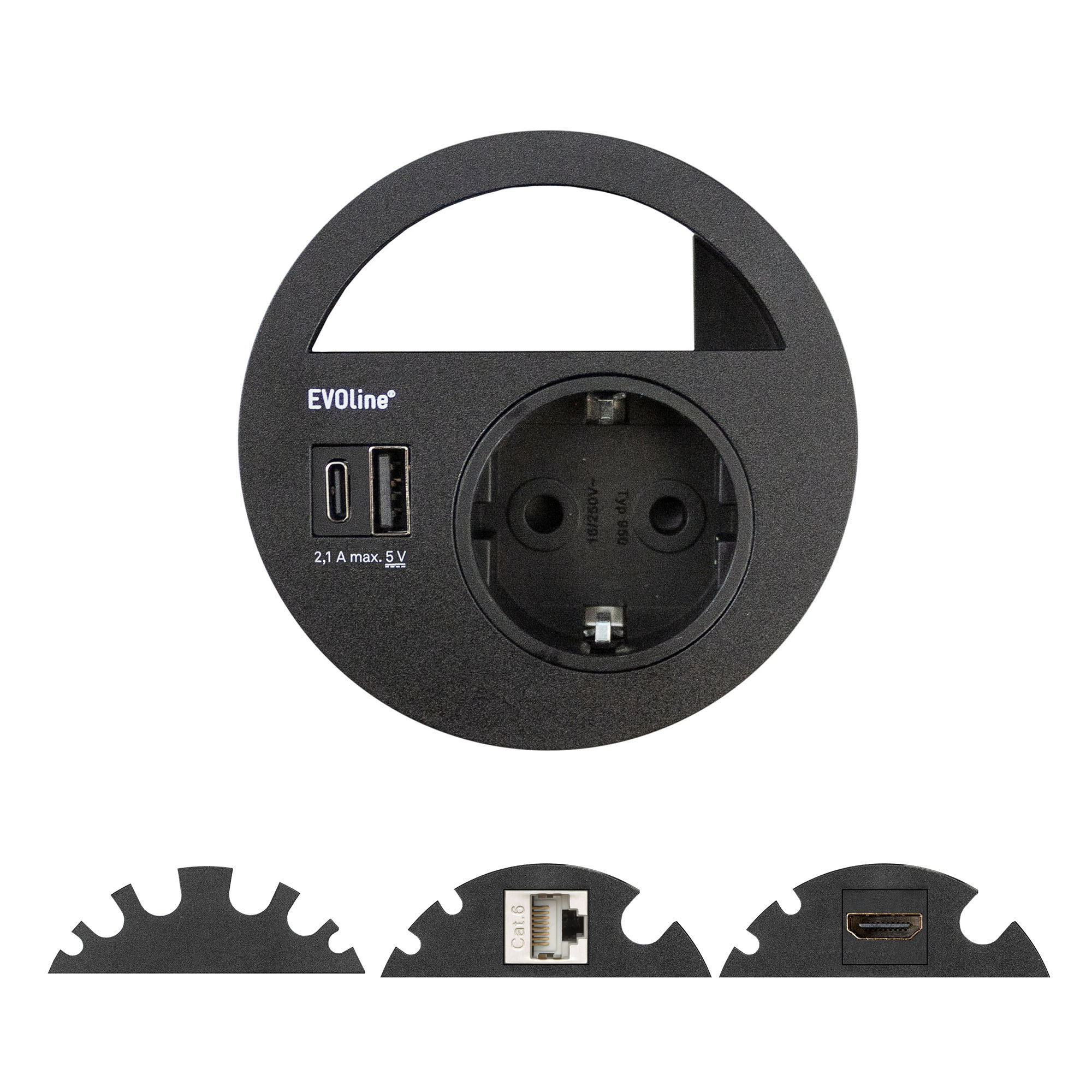 EVOline Circle 80 Steckdose mit Doppel USB Charger A+C (konfigurierbar)