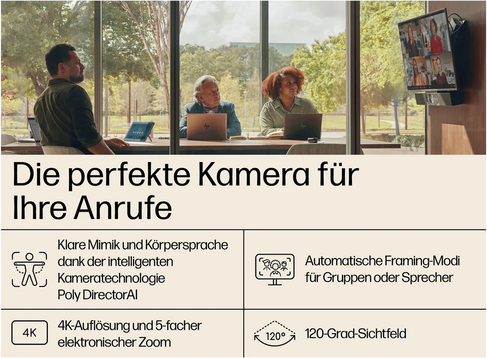 Poly Studio USB All-in-one Plug-&-Play Videokonferenzsystem für mittelgroße Räume (für 6-10 Sitzplätze)