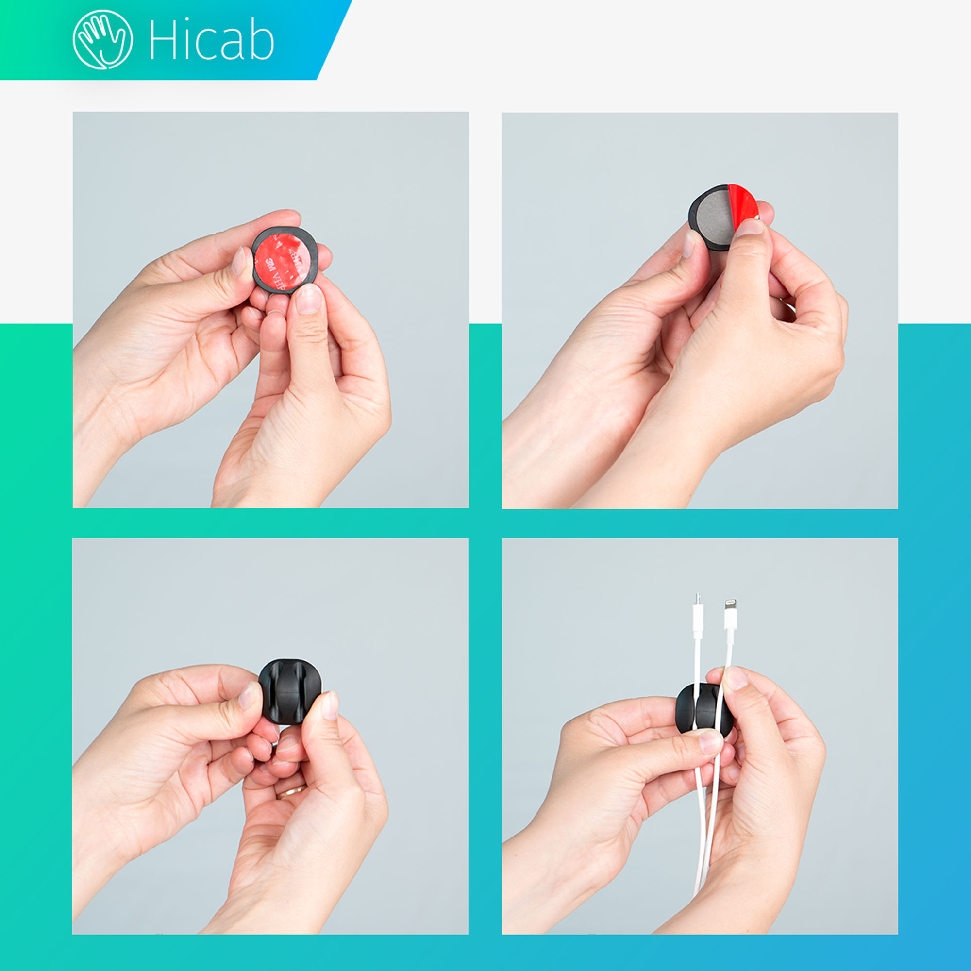 Hicab 20 x selbstklebende Kabelhalter für 1-5 Kabel, schwarz