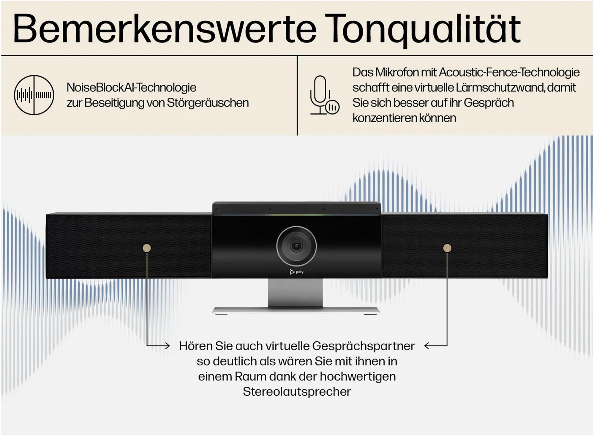 Poly Studio USB All-in-one Plug-&-Play Videokonferenzsystem für mittelgroße Räume (für 6-10 Sitzplätze)