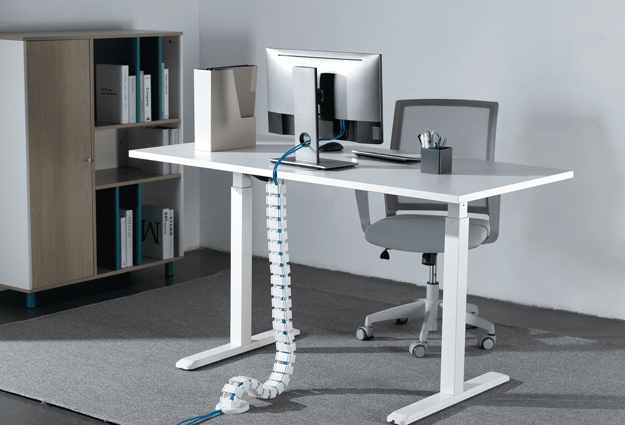 Spacetronik Kabelschlange 82 cm, eckig - Kabelmanagement für Büro, Schreibtisch - Weiß