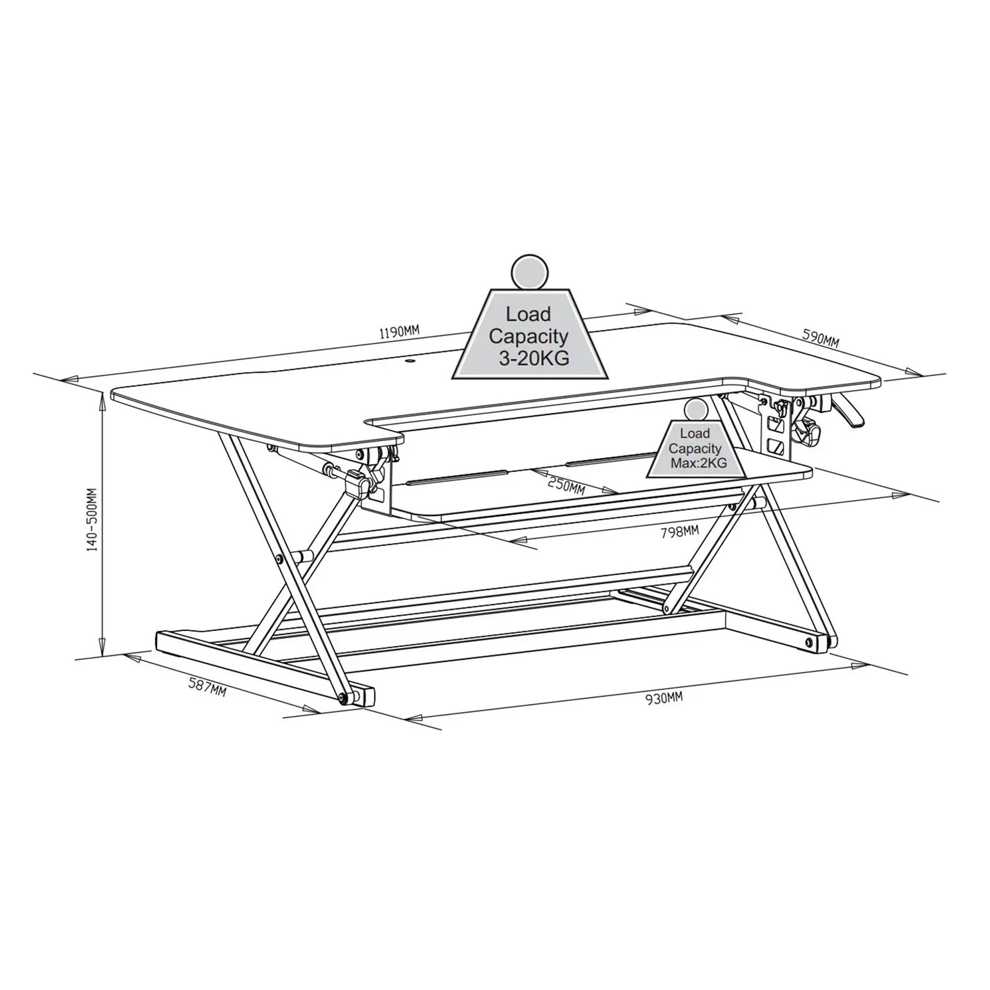 Spacetronik höhenverstellbarer Schreibtischaufsatz (1190 mm) bis 20 kg