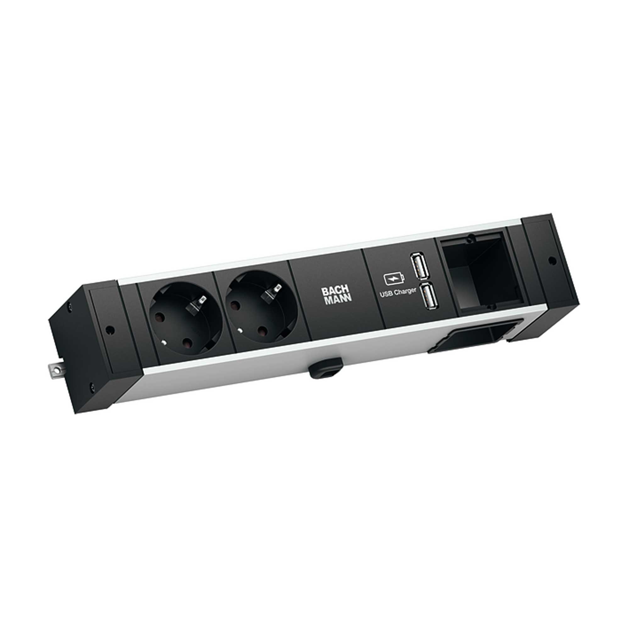 BACHMANN 2-fach Steckdose DESK RAIL - kompatibel mit gängigen Relingsystemen z. B. NOVUS MY Toolbar
