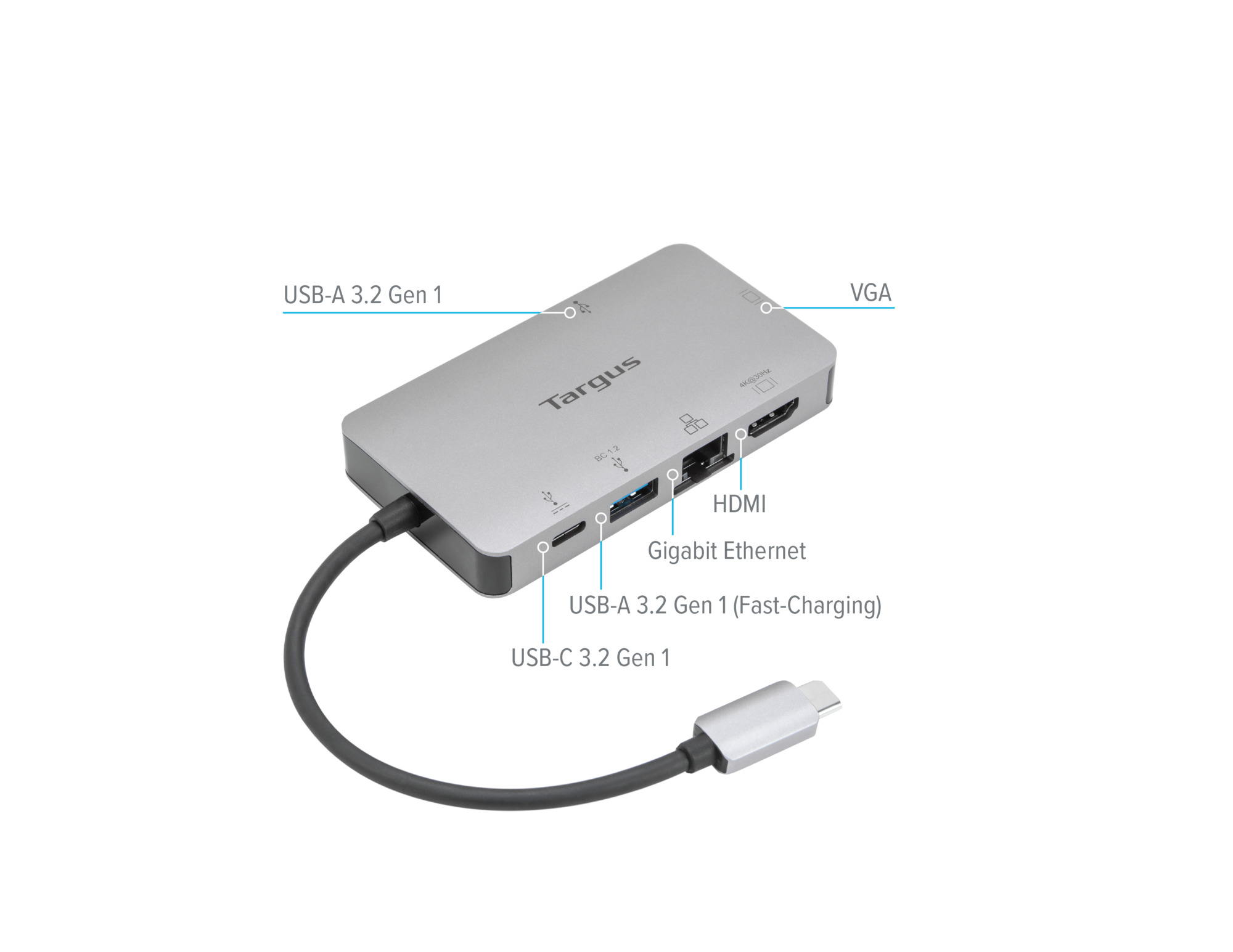 TARGUS USB-C DP Alt-Mode HDMI/VGA Dockingstation für 1 Monitor und 100 W PD Pass-Trough-Ladefunktion