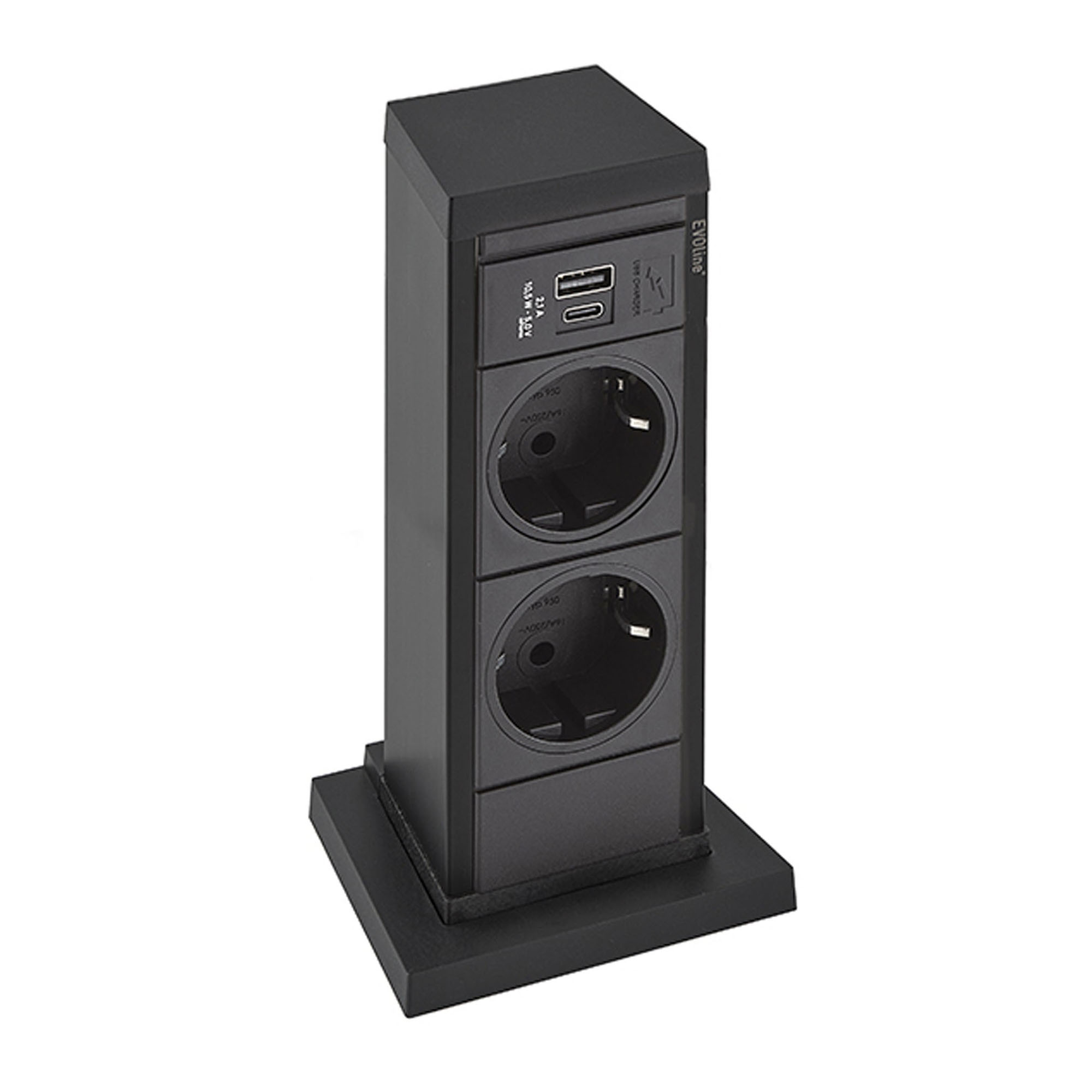 EVOline Up vertikale 2-fach Steckdose + Doppel USB Charger A+C