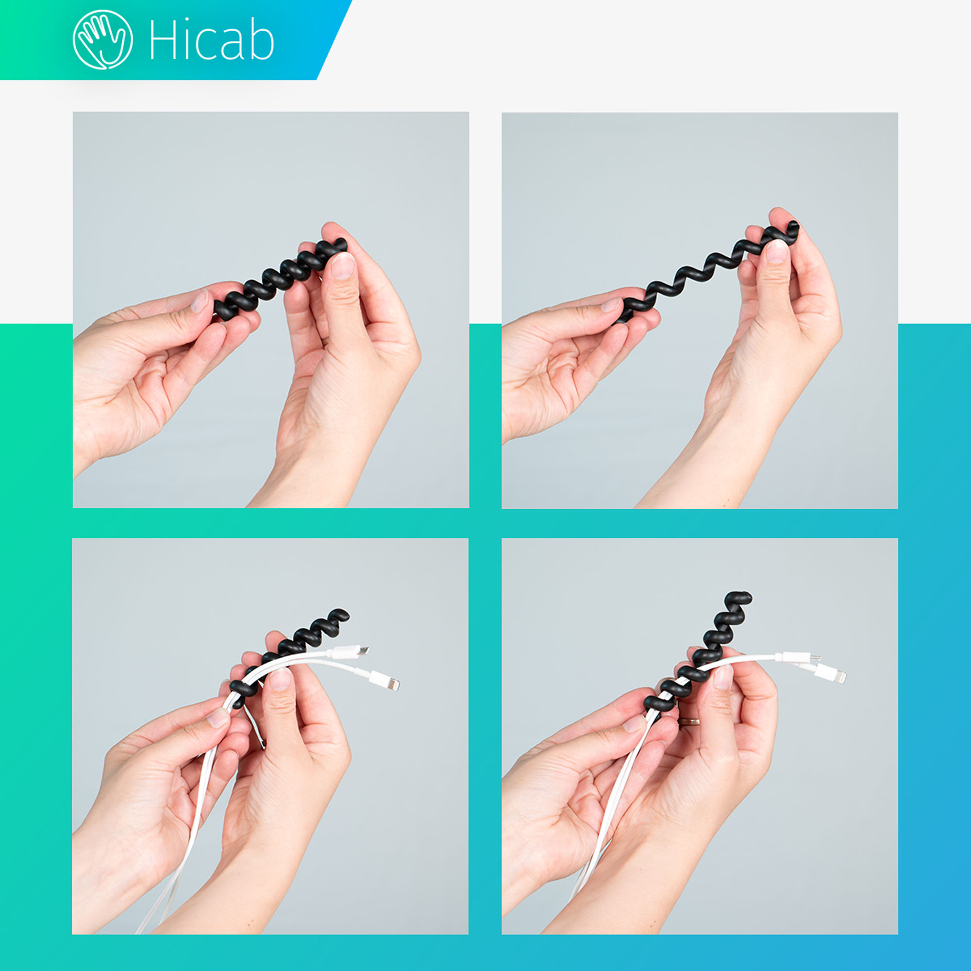 Hicab Kabelhalter Spirale, schwarz, 5er Paket