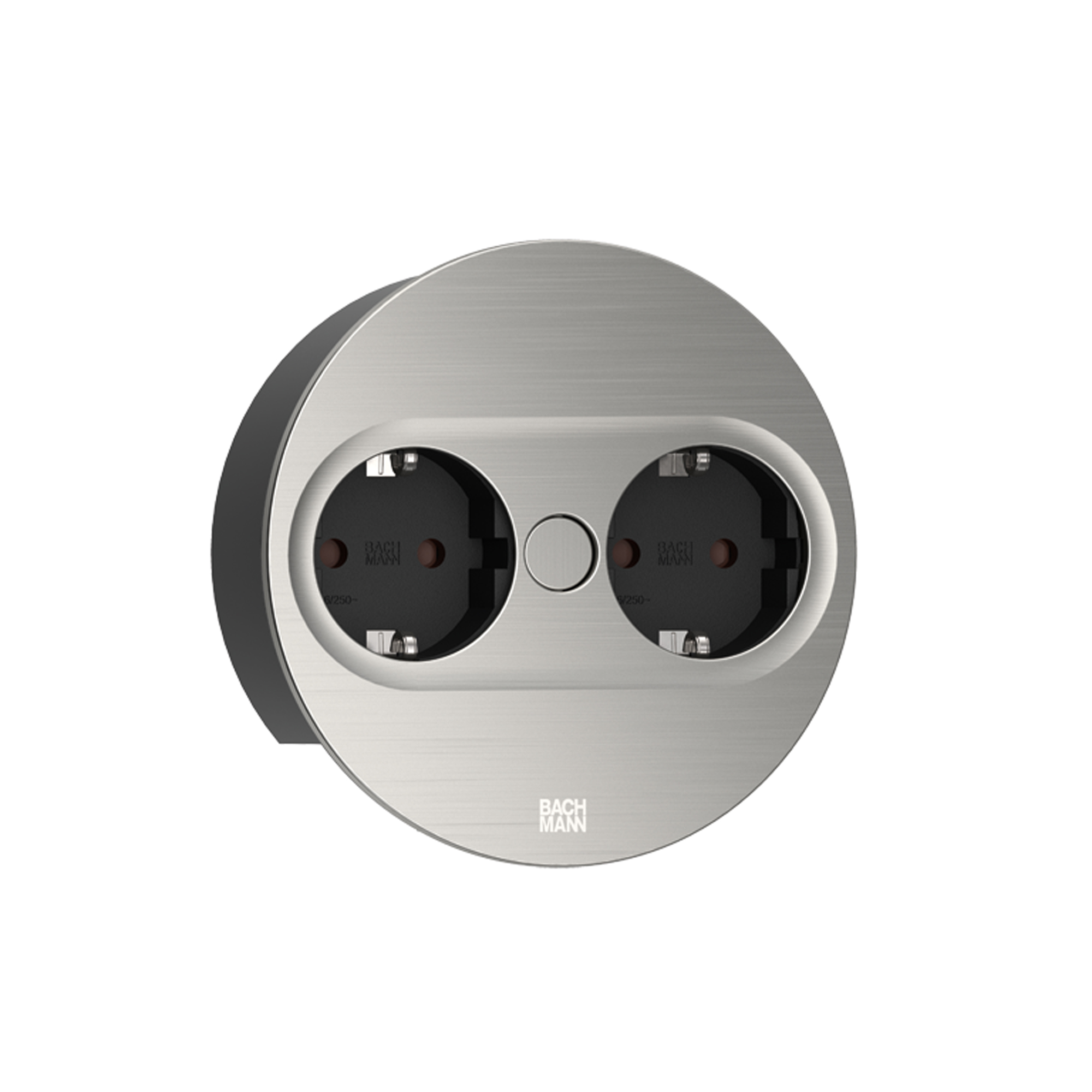 BACHMANN 2-fach Einbausteckdose TWIST 2 mit Drehdeckel, rund - edelstahl-optik