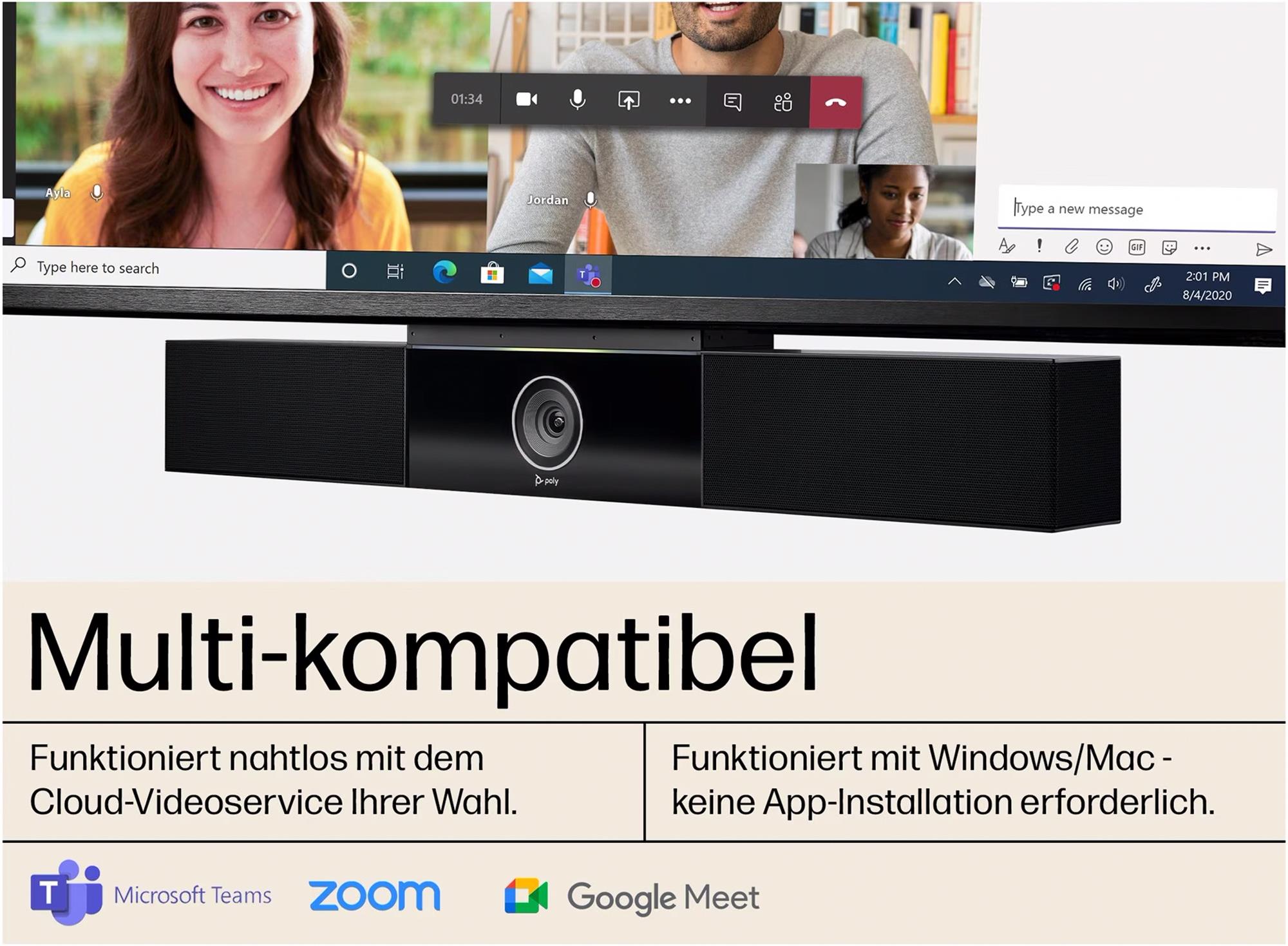 Poly Studio USB All-in-one Plug-&-Play Videokonferenzsystem für mittelgroße Räume (für 6-10 Sitzplätze)
