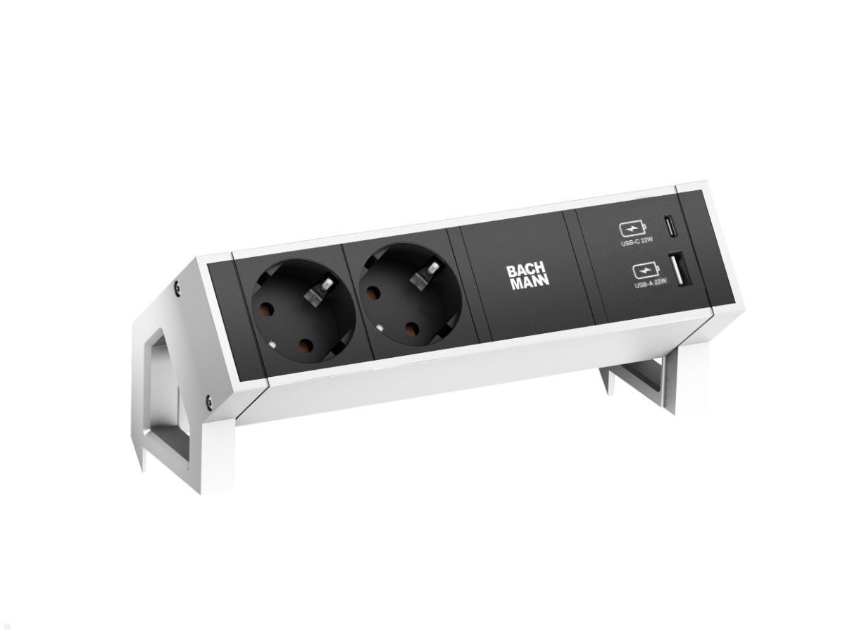 BACHMANN 2-fach Steckdosenleiste DESK 2 mit USB-A & C Buchse - weiß/schwarz