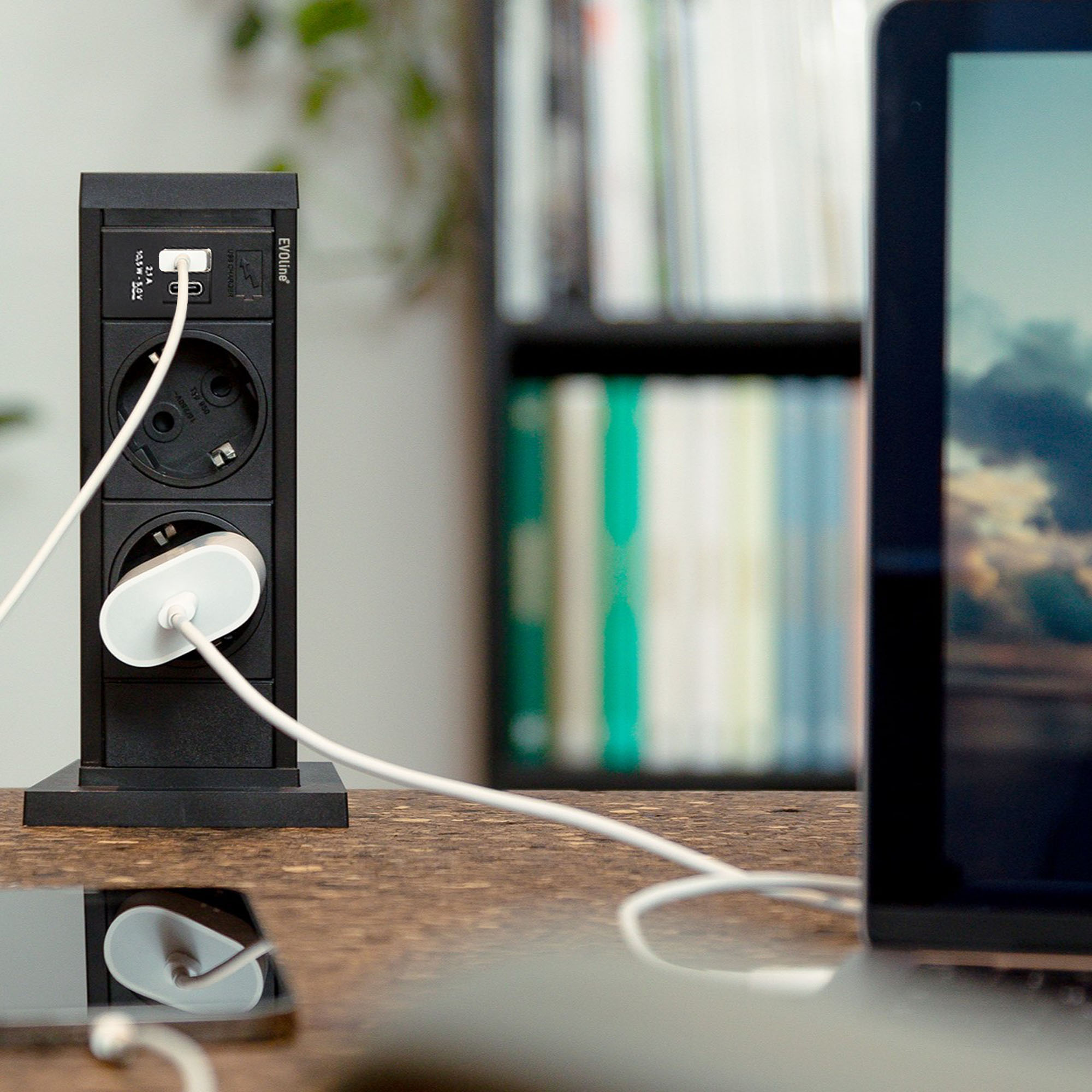 EVOline Up vertikale 2-fach Steckdose + Doppel USB Charger A+C