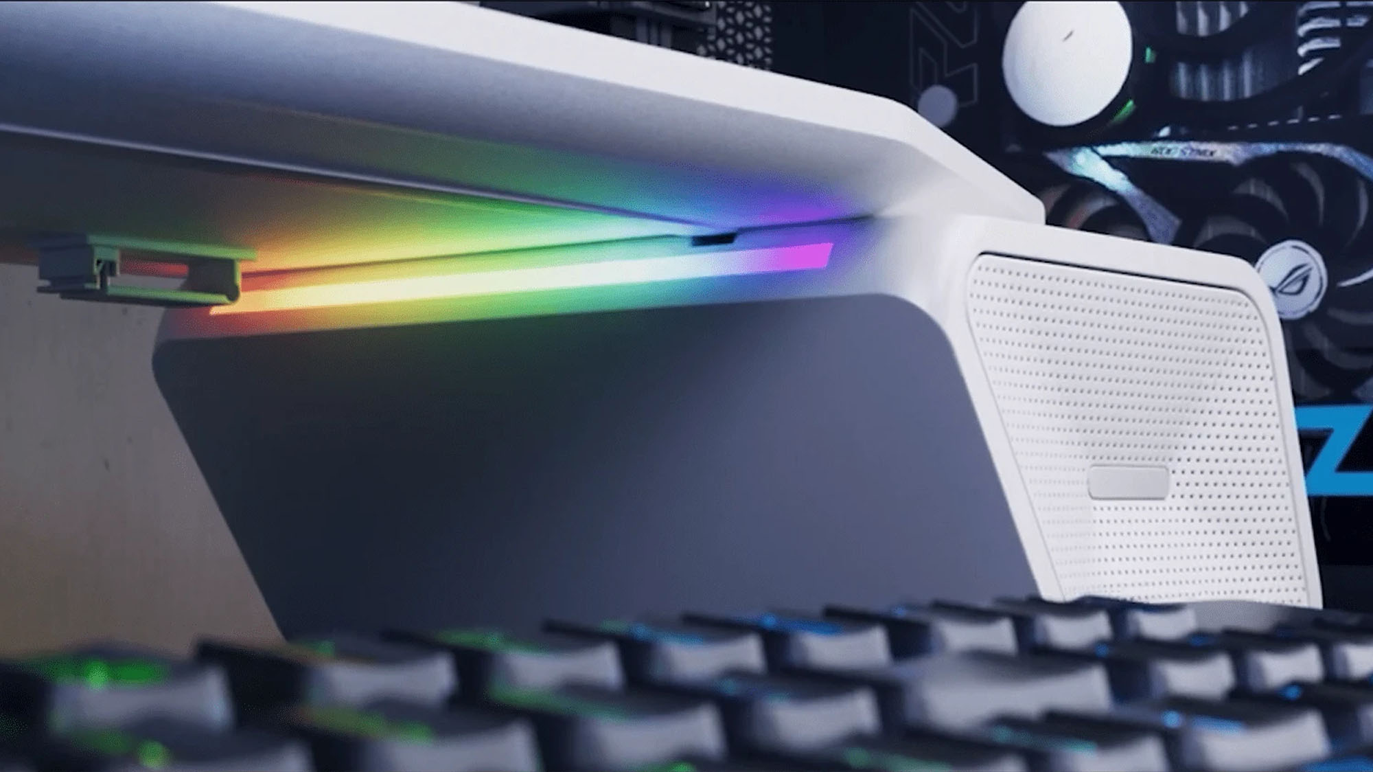 Spacetronik Monitorständer mit Lautsprechern mit RGB-Beleuchtung
