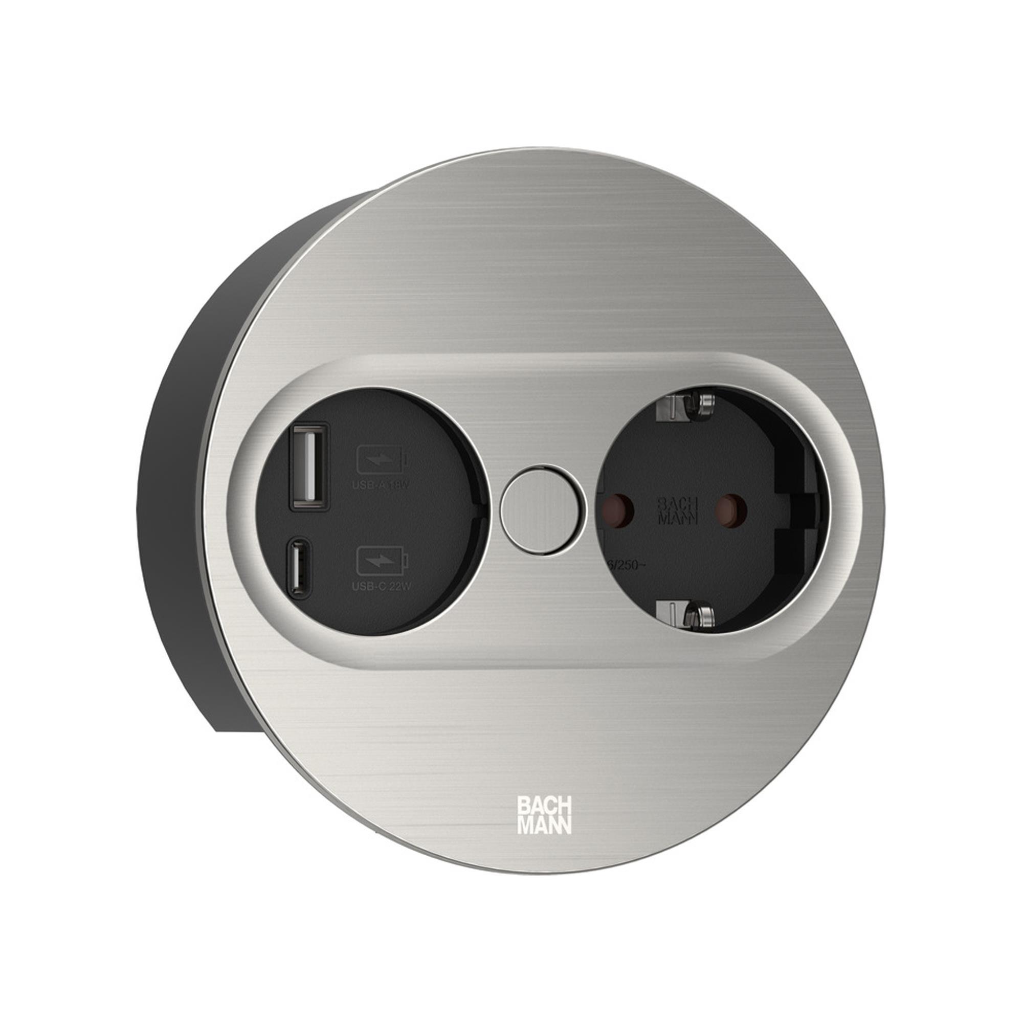 BACHMANN Einbausteckdose TWIST 2 mit USB A&C Buchse und Drehdeckel, rund
