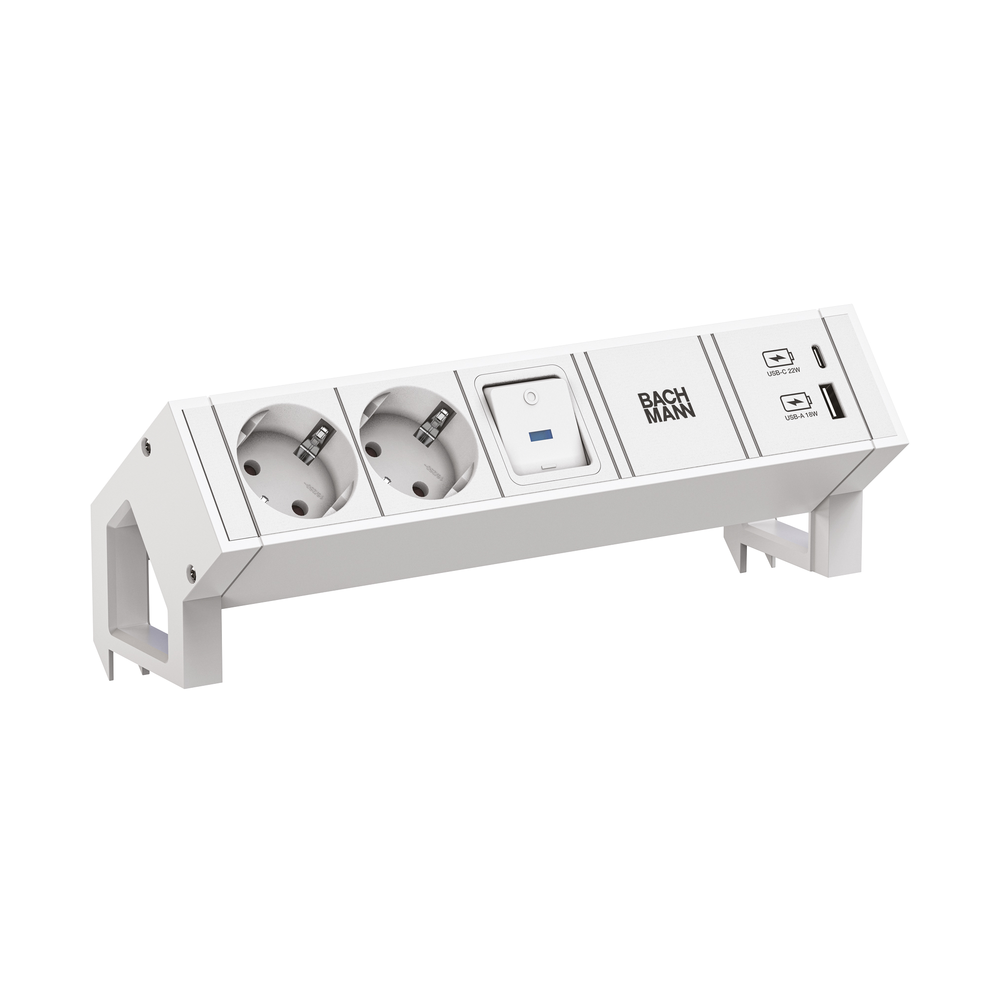 BACHMANN 2-fach Tischsteckdose DESK 2 mit Schalter und USB-A & C Buchse - weiß