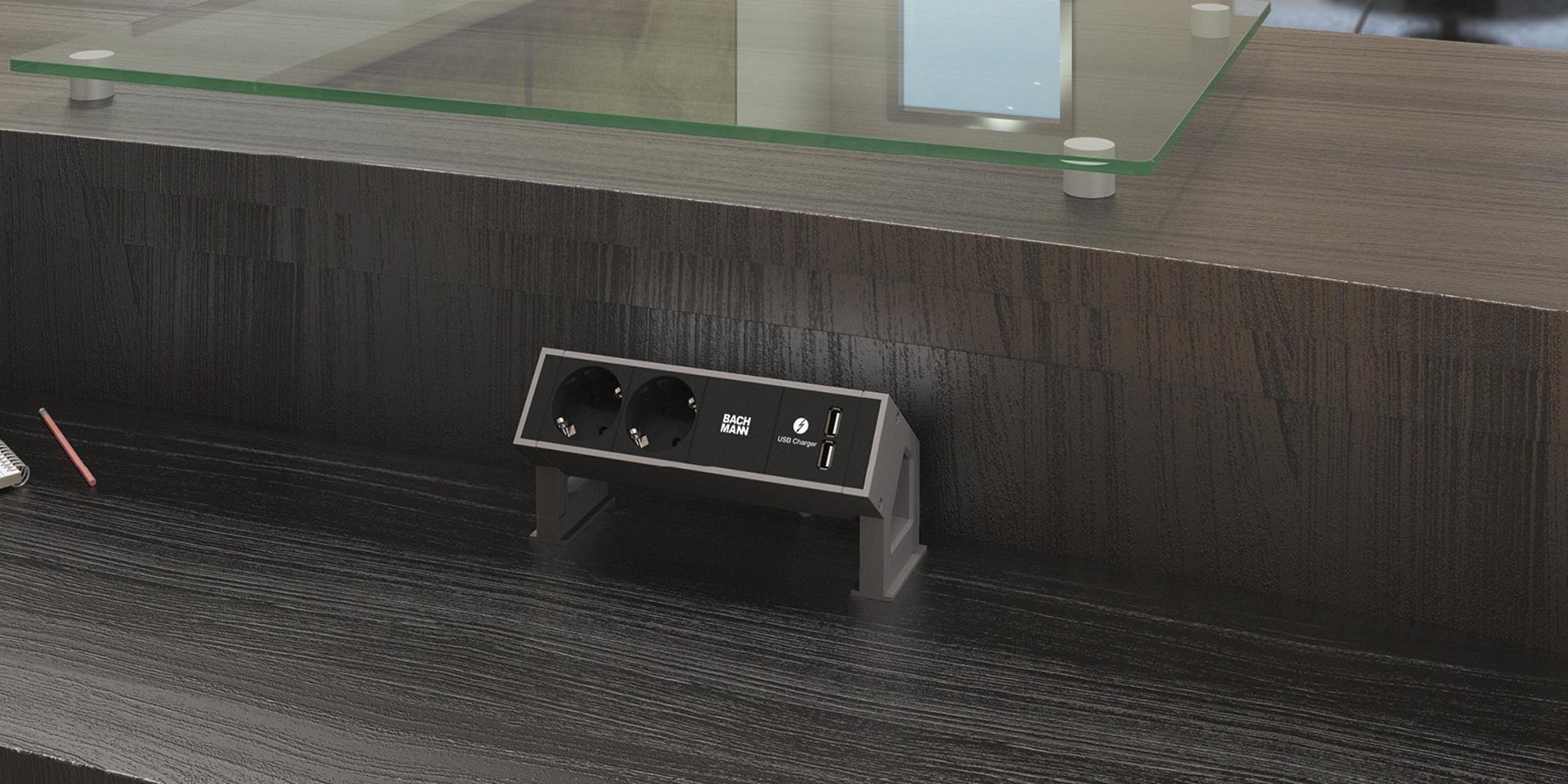 BACHMANN 2-fach Tischsteckdose DESK 2 mit Schalter und USB-A & C Buchse - weiß