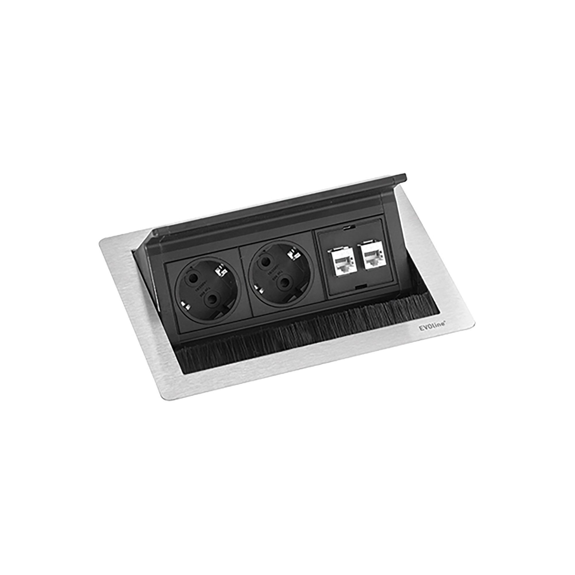 EVOline FlipTop Push Data  2-fach Einbausteckdose und RJ45-Anschlüsse