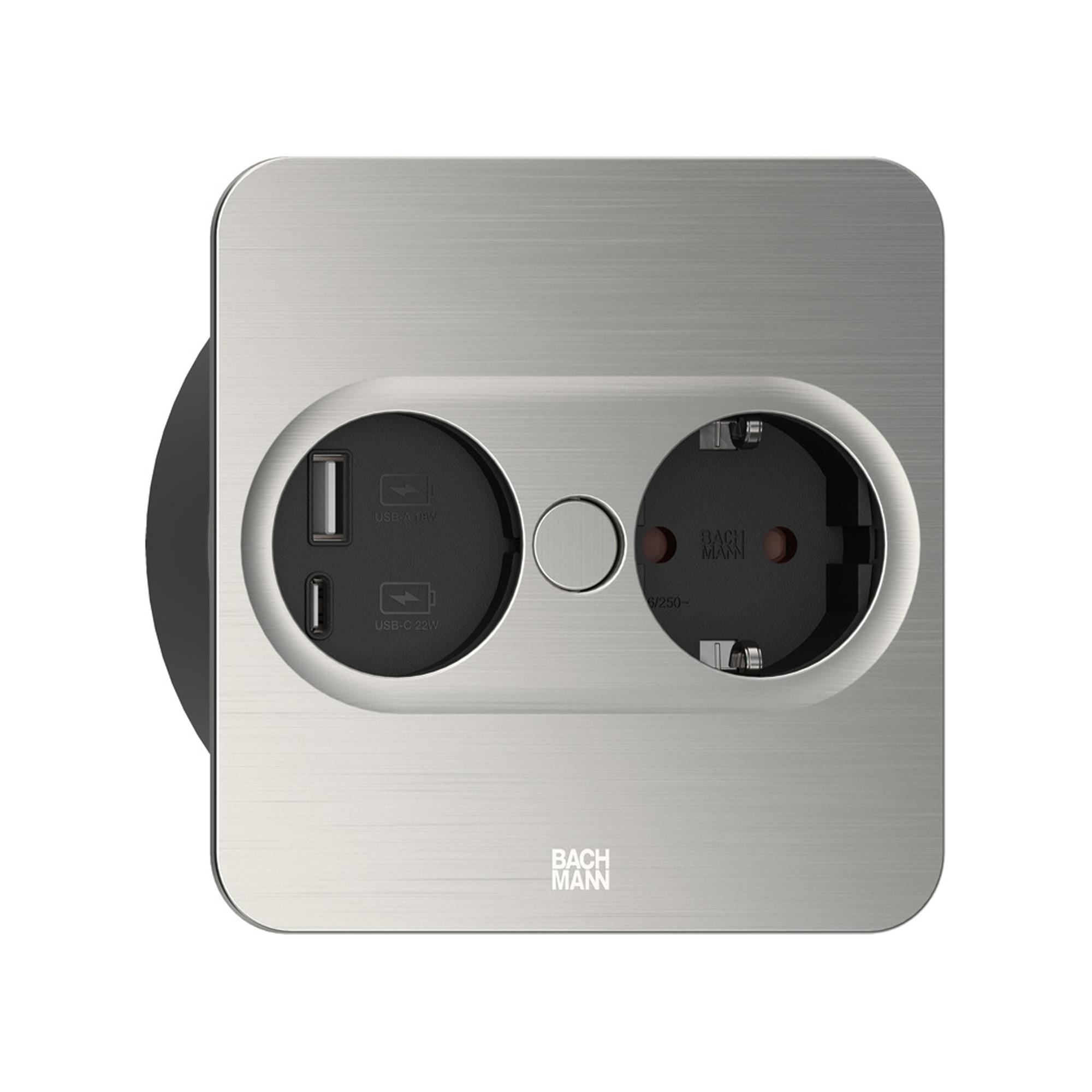 BACHMANN Einbausteckdose TWIST 2 mit USB A&C Buchse und Drehdeckel, eckig