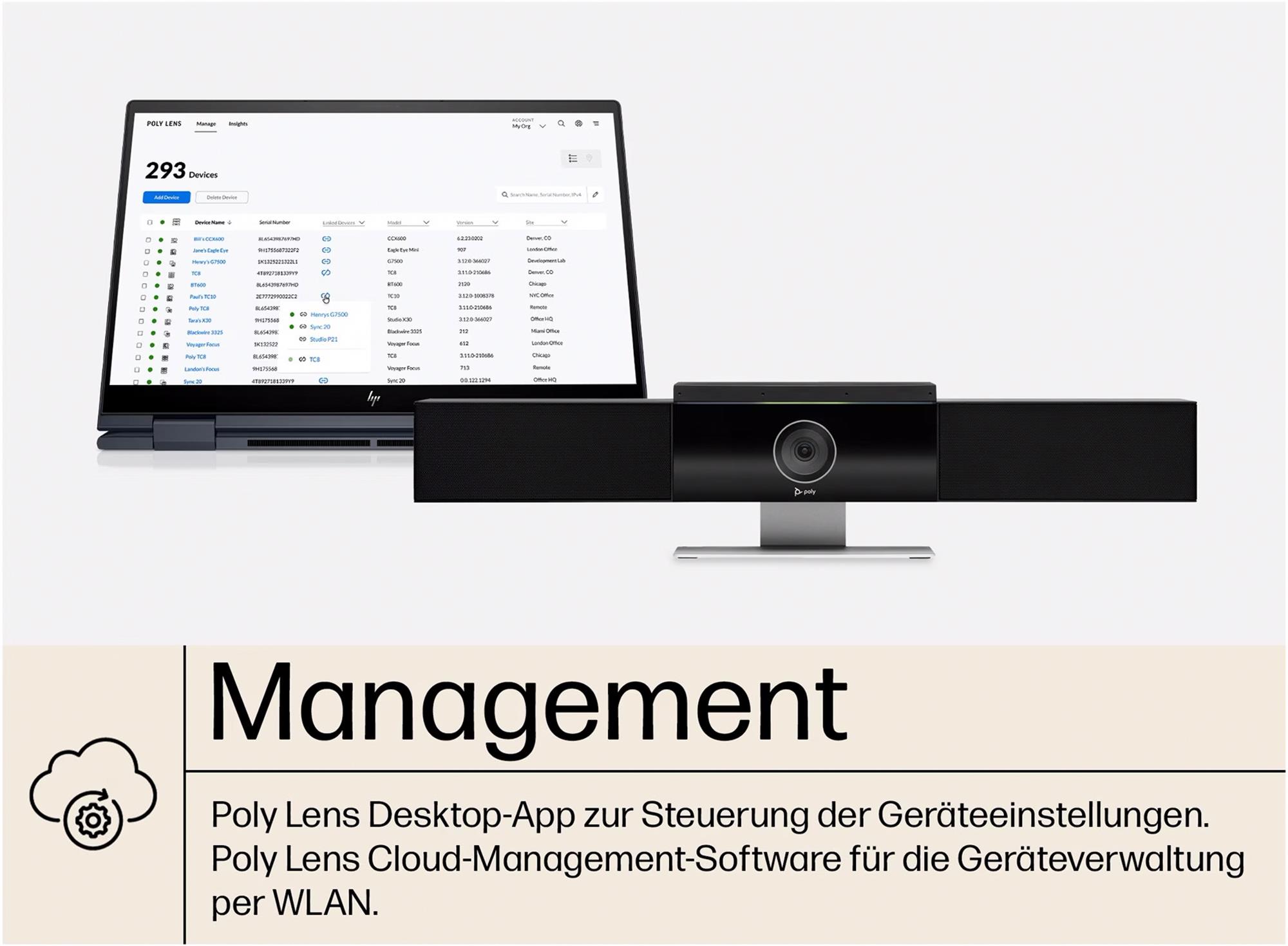 Poly Studio USB All-in-one Plug-&-Play Videokonferenzsystem für mittelgroße Räume (für 6-10 Sitzplätze)