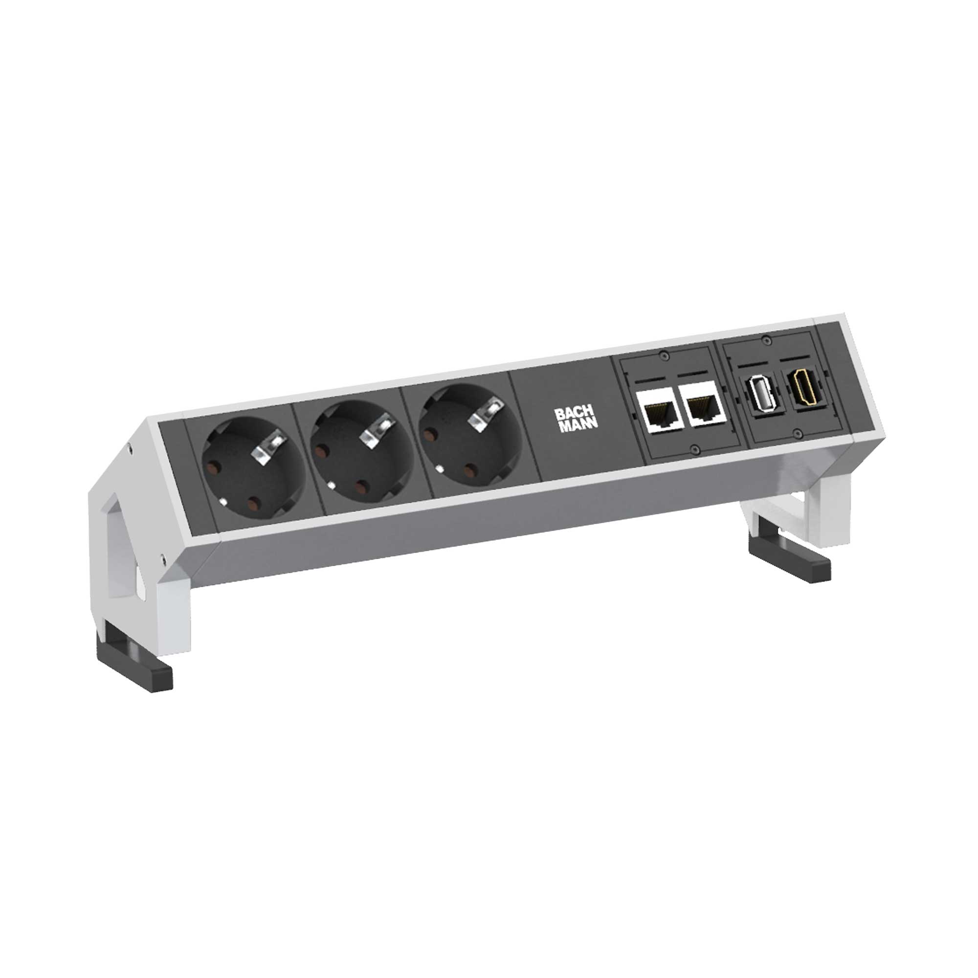 BACHMANN 3-fach Steckdosenleiste DESK 2 mit 2x Ethernet, USB-A 3.0, HDMI - weiß/schwarz